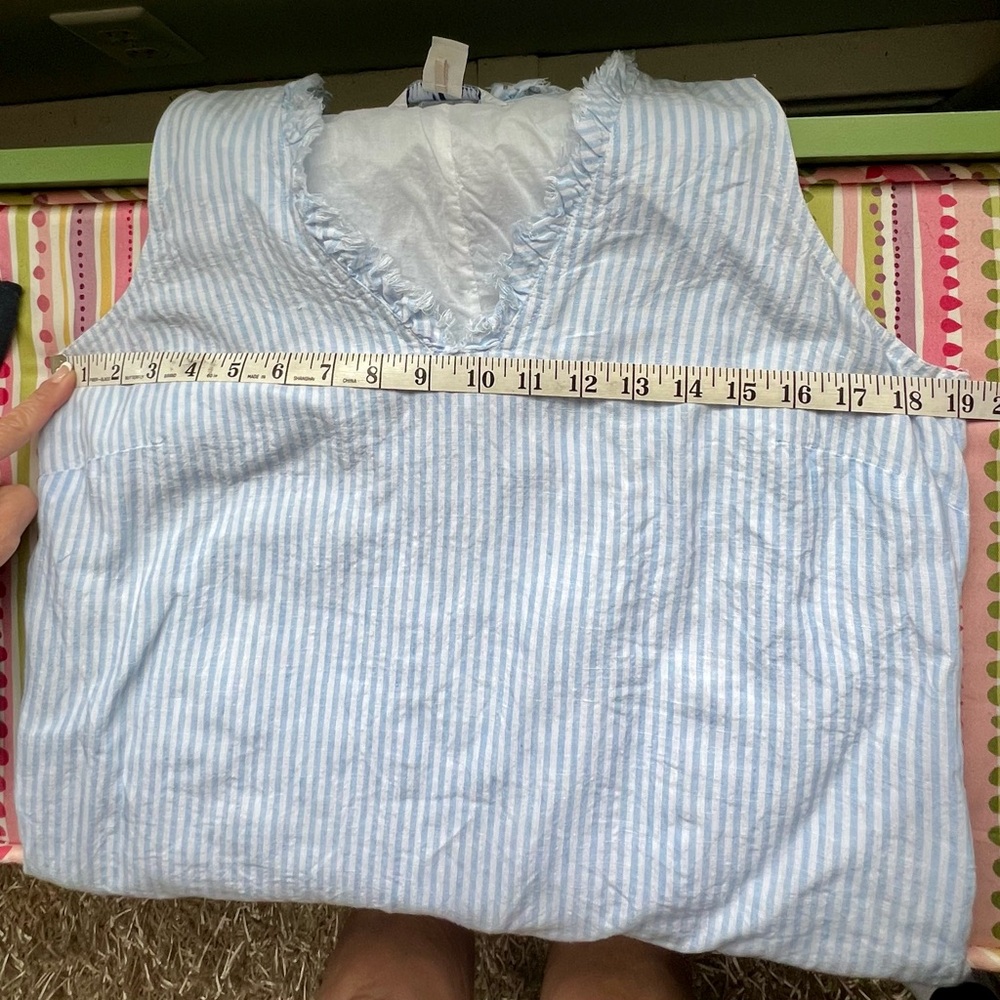 🤍💙 NWOT Tommy Bahama 2 Palms Mini Cabana Stripe Ruffle Linen Dress – Size M - Picture 7 of 9